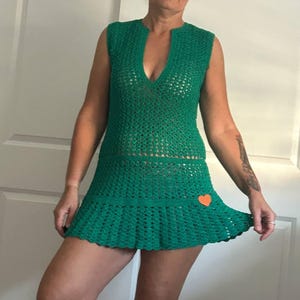 Handmade crochet knitted dress Crochet green Dress, Summer dress, Handmade Dress, Bohemian Dress, Hippie Dress,Crochet Clothing