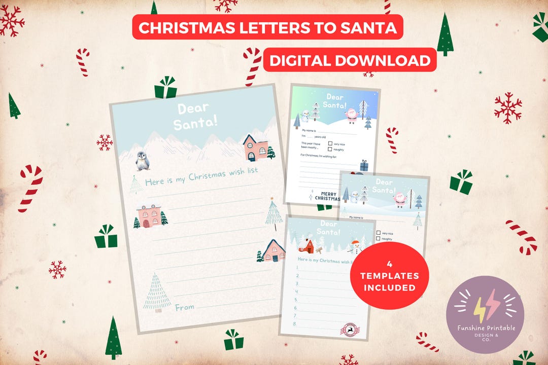 Letter to Santa Printable: Kids Christmas Wish List Template (digital ...