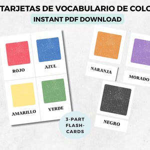 12 Spanish Color Vocabulary Cards, Montessori flashcards, Education printable cards, flashcards in Spanish, pre-school cards, printable