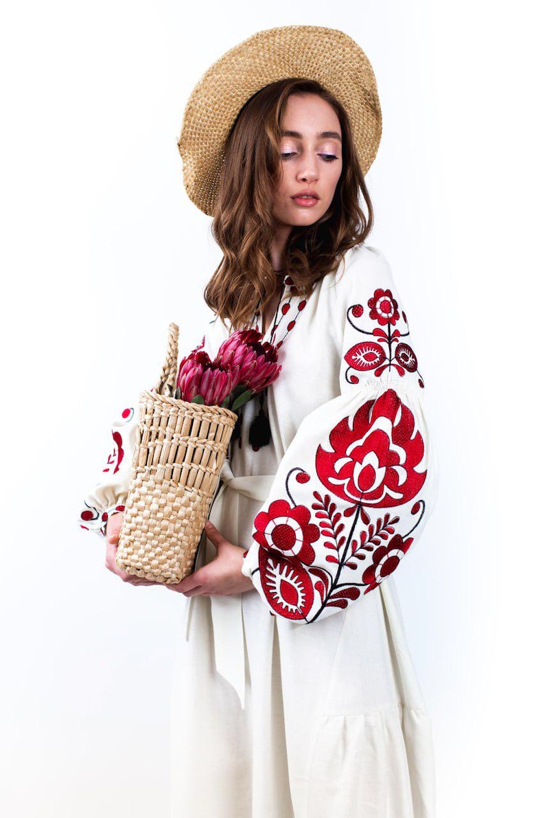 White Floral Maxi Dress Boho Embroidered