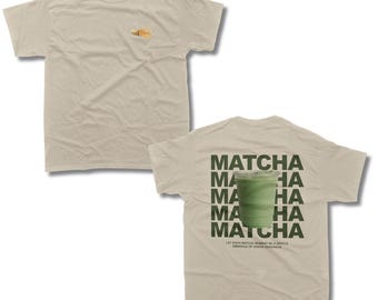Camiseta gráfica Matcha Iced Latte / Batidor de bambú, Té verde