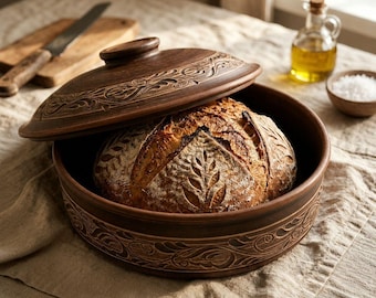 Terracotta Bread Cloche, Handmade Clay Bread Baker with Lid, Milk Fired Sourdough Pot, Rustic Artisan Baking Dish
