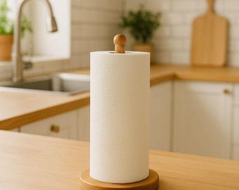 Soporte para toallas de papel de roble macizo, soporte de madera para encimera de cocina, regalo para un nuevo hogar, decoración minimalista de estilo rústico.