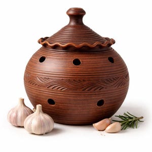 Großer ausgebogter Knoblauchhalter, Terrakotta-Küchen-Vorratsglas, neues Haus-Küchengeschenk