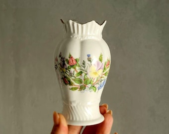 Aynsley Wild Tudor Bud Vase: Fine Bone China, Gold Trim Cottagecore Decor