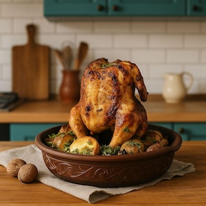 Chicken Roaster for Oven – Handmade Ceramic Vertical Roasting Dish – Healthy Cooking Clay Bakeware – Rustic Terracotta Pottery