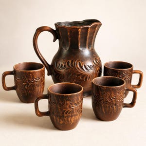 Set rustico in ceramica con brocca, brocca in argilla fatta a mano da 1,8 l con 4 tazze da 300 ml, regalo per la nuova casa, set da bevande in ceramica ucraina