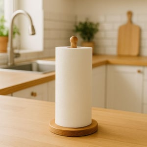Portarotolo di carta igienica – Supporto in legno di frassino fatto a mano – Decorazione rustica minimalista per la cucina – Portarotolo da cucina in legno – Stile scandinavo e rustico
