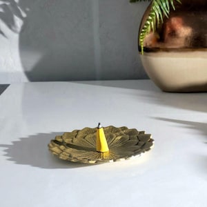 Lotus Flower Metal Dish – Brass Finish Handmade Tray – Cone Incense Holder – Jewelry Plate – Candle Base – Boho Yoga Decor