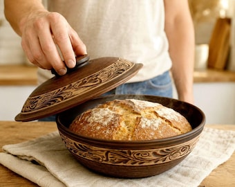 Sourdough Bread Baker, Clay Dutch Oven with Lid, Bread Cloche, Terracotta Baking Pot, No-Knead Bread Baker, Artisan Bread Gift