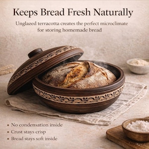 Bread Baker Clay Cloche 28 cm, Terracotta Baking Dish with Lid, Sourdough Bread Pot, Artisan Oven Style Baker