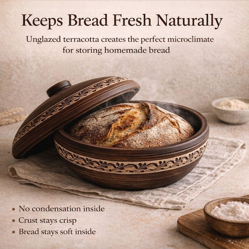 Bread Baker Clay Cloche 28 cm, Terracotta Baking Dish with Lid, Sourdough Bread Pot, Artisan Oven Style Baker
