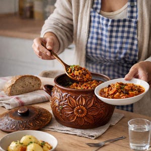 Olla de barro tradicional, cazuela de barro rojo artesanal, utensilios de barro, decoración rústica de cocina, olla de cocción lenta