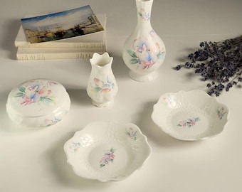 Aynsley Bone China Trinket Box, Vase & Dish: English Cottagecore Decor