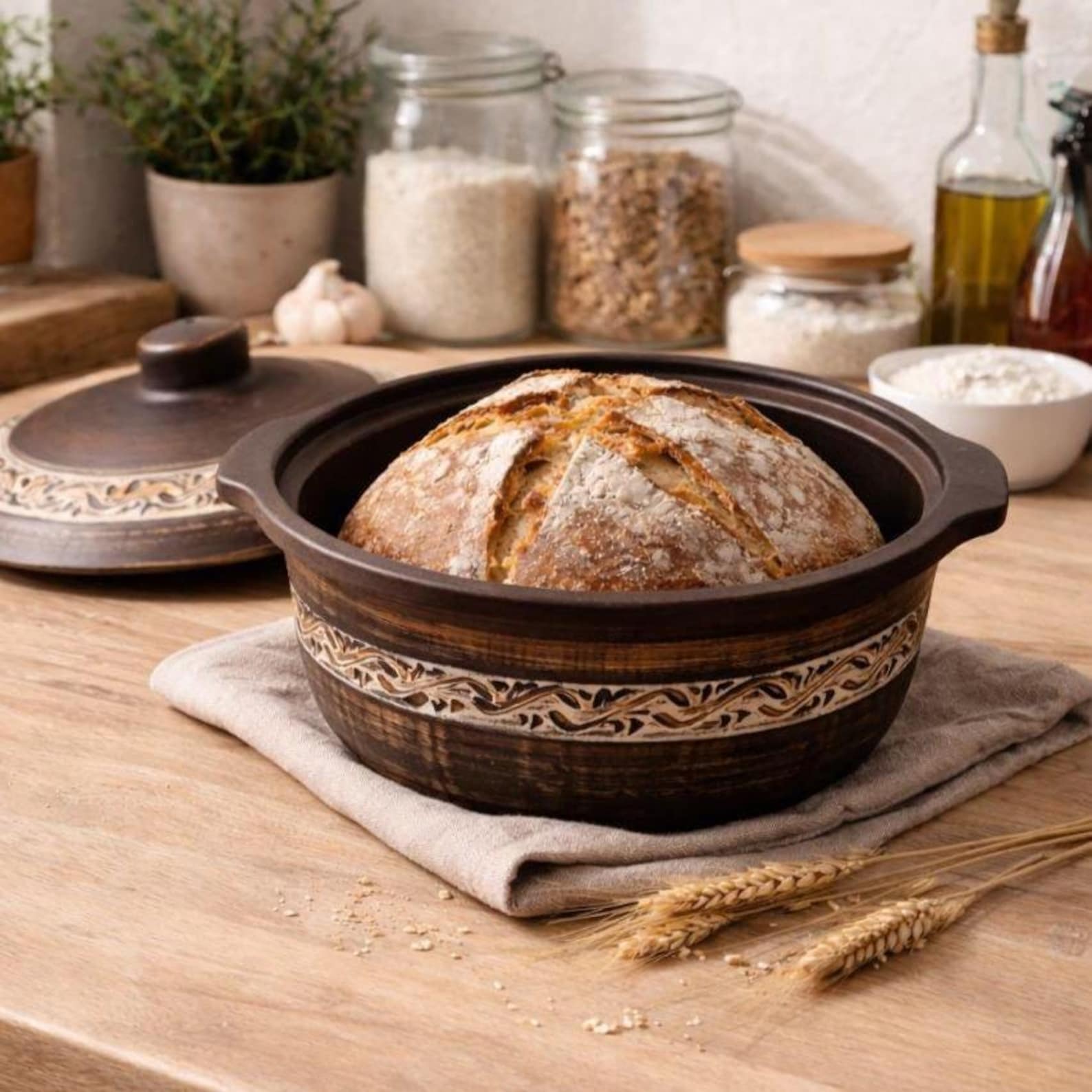 Bread Baker with Lid | Terracota Baking Pan | Bread Baking Gifts - Natural Terracotta