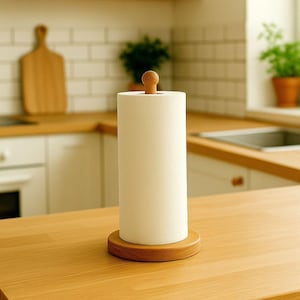 Wooden Paper Towel Holder – Oak Kitchen Roll Stand – Handmade Minimalist Kitchen Decor – Farmhouse & Scandi Style Organizer