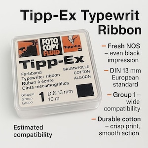 NOS Tipp-Ex Typewriter Ribbon: Group 1, 13mm DIN Cotton