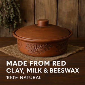 Vintage Handmade Clay Pot with Lid – 750ml Terracotta Casserole – Ukrainian Folk Pottery – Rustic Oven-Safe Pie Dish –  Gift for host