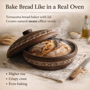 Bread Baker Clay Cloche 28 cm, Terracotta Baking Dish with Lid, Sourdough Bread Pot, Artisan Oven Style Baker