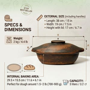 Terracotta Bread Baker with Lid, Oval Clay Baking Dish, Sourdough Loaf Pan, Rustic Oven Cookware, Handmade Farmhouse Kitchenware
