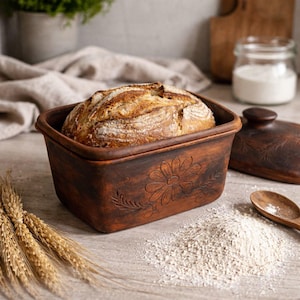 Forma do pieczenia chleba na zakwasie z pokrywką, gliniany bochenek do ciasta o wadze 2 funtów, naczynie żaroodporne z terakoty, alternatywa dla piekarnika holenderskiego