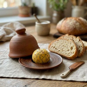 Mini mantequera artesanal de terracota cocida en leche - Mantequera individual hecha a mano, recipiente transpirable de arcilla roja para mantequilla.