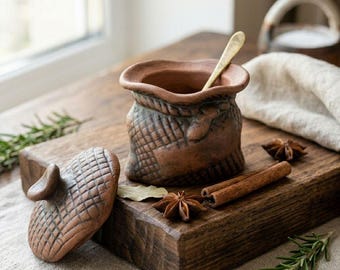 Tarro de especias de terracota, recipiente para hierbas hecho a mano, maceta de arcilla cocida a la leche, almacenamiento rústico para la cocina, tarro para etiquetar especias