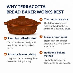 Terracotta Bread Baker with Lid, Oval Clay Baking Dish, Sourdough Loaf Pan, Rustic Oven Cookware, Handmade Farmhouse Kitchenware
