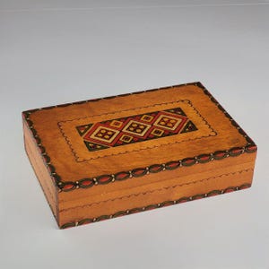 Vintage Hand-Painted Wooden Box: Rustic Folk Art Jewelry Keepsake