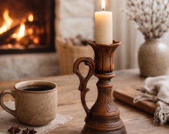 Terracotta Niche Candlestick Holder, Rustic Stoneware Candle Holder, Handmade Farmhouse Decor, Minimalist Home Accent, Gift for Cozy Home