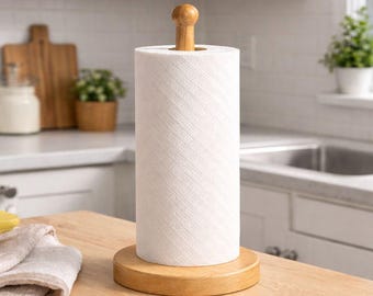 Soporte de madera para toallas de papel – Madera maciza de fresno, acabado pulido y encerado, regalo para mamá