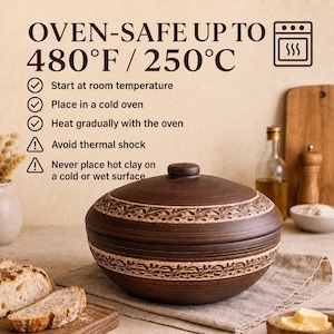 Bread Baker Clay Cloche 28 cm, Terracotta Baking Dish with Lid, Sourdough Bread Pot, Artisan Oven Style Baker image 4