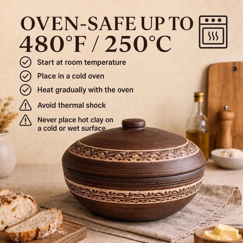 Bread Baker Clay Cloche 28 cm, Terracotta Baking Dish with Lid, Sourdough Bread Pot, Artisan Oven Style Baker image 4