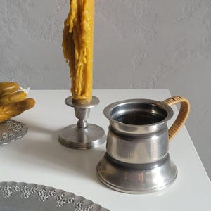 Vintage Norwegian Pewter Mug with Wicker-Wrapped Handle | Handmade in Norway | 175 ml