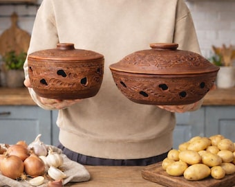 Potato and Onion Bin, Terracotta Vegetable Storage, Breathable Clay Root Vegetable Keeper, Rustic Kitchen Storage, New Home Gift