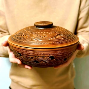 Contenitore XL per aglio, cipolla e scalogno / Barattolo in terracotta rossa cotta al latte con coperchio / Decorazione rustica per la cucina in stile fattoria