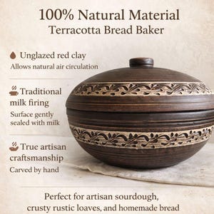 Bread Baker Clay Cloche 28 cm, Terracotta Baking Dish with Lid, Sourdough Bread Pot, Artisan Oven Style Baker