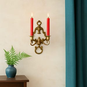 Vintage Brass Wall Candle Holder | Dual Arm Sconce | French Style Wall Decor | Hollywood Regency Wall Candle Sconce