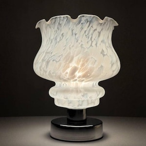 Vintage Glass Touch Lamp – Floral Shade – Upcycled Bedside Light – Handmade Romantic Decor - E14