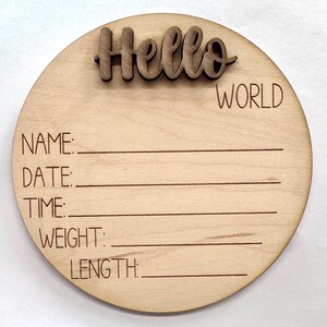 Bonjour le monde faire-part de naissance | Faire-part de naissance en bois | Faire-part bébé neutre | Statistiques de naissance | Signe de naissance de bébé | Cadeau baby shower