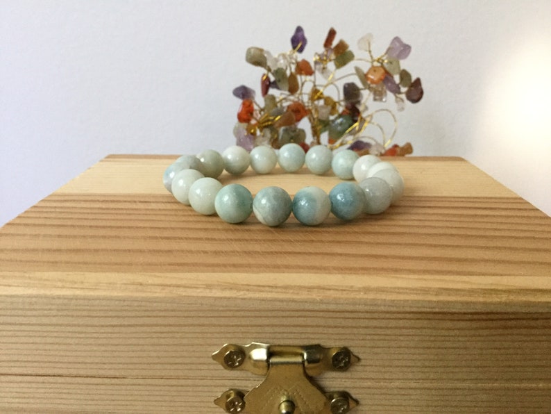 Stress Healing Bracelet Aquamarine Handmade Bracelet Anxiety Meditation Natural Blue Aquamarine Gemstone Stretch 7\u201d Chunky Bracelet