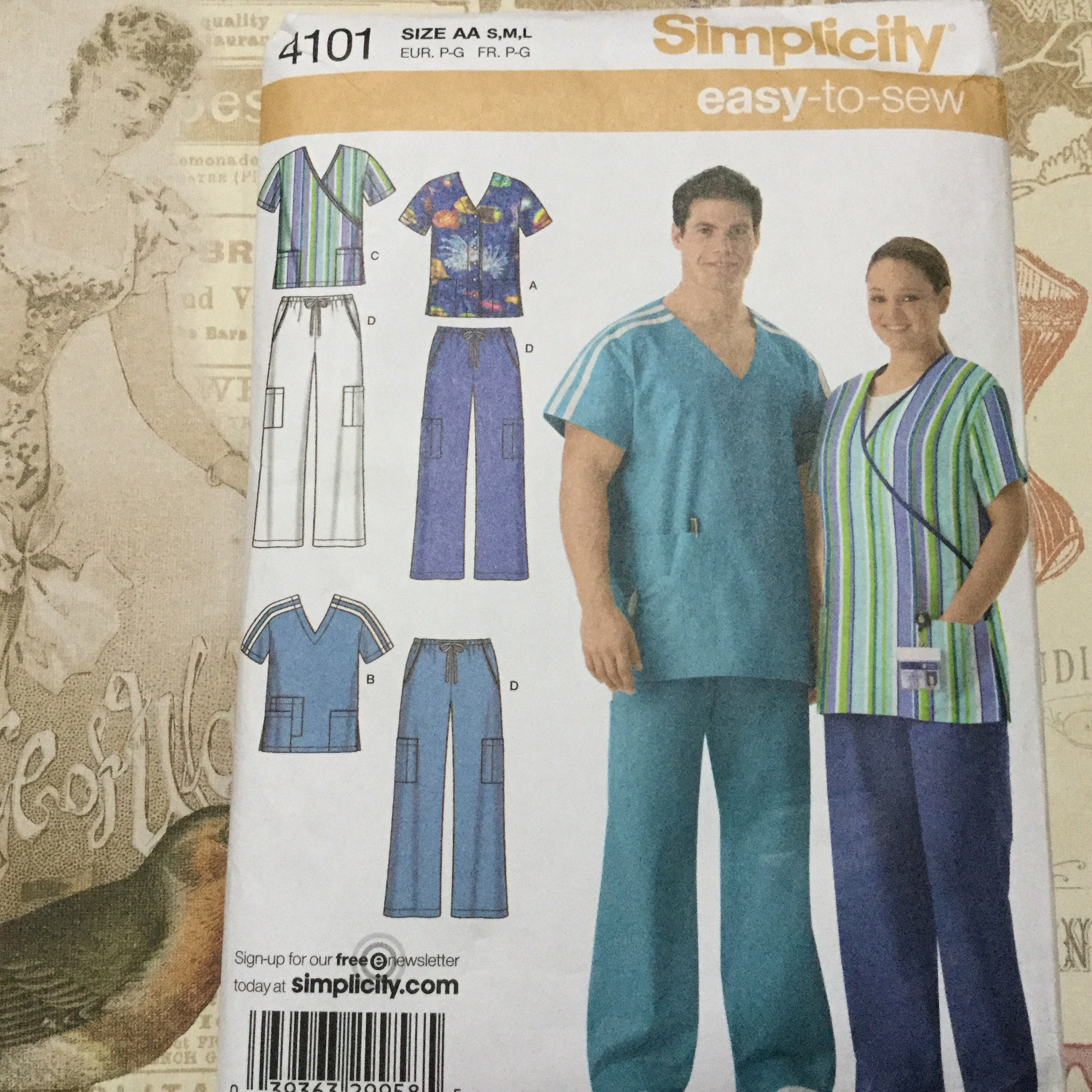 Simplicity 4101 Sewing Patterns. Men's, Misses Scrubs, Men's