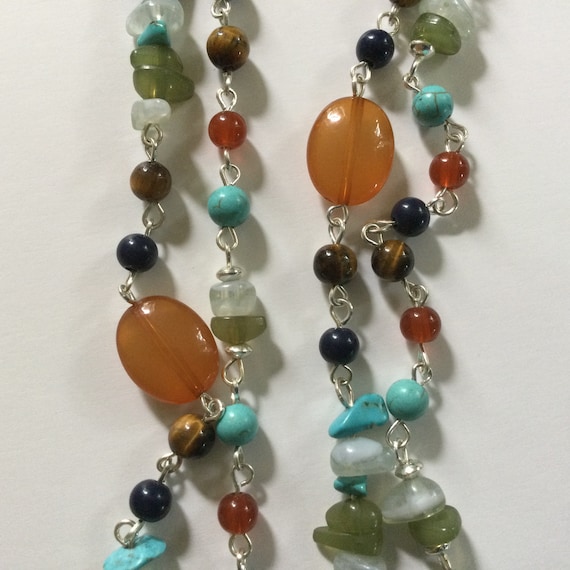 Vintage Mixed Gemstones long 37” Necklace- Agate,… - image 3