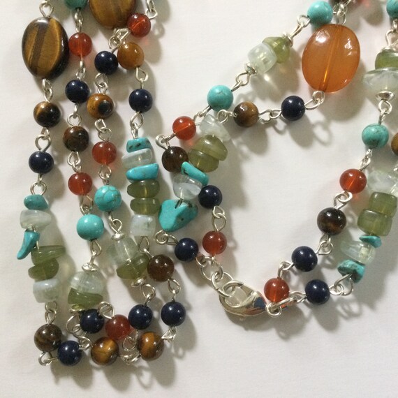 Vintage Mixed Gemstones long 37” Necklace- Agate,… - image 6