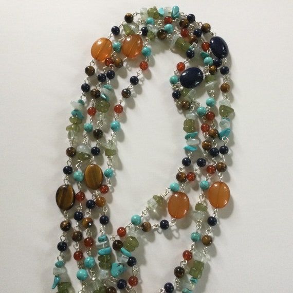 Vintage Mixed Gemstones long 37” Necklace- Agate,… - image 8