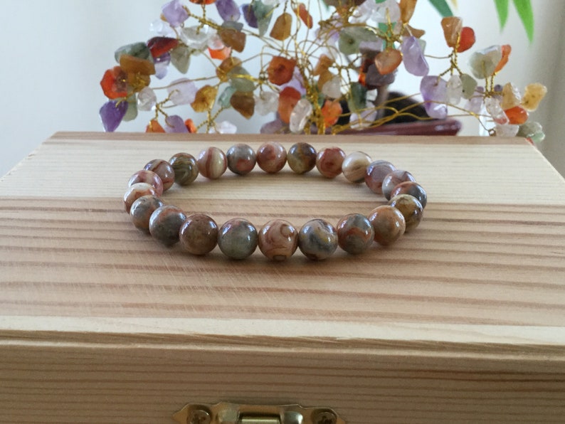 Healing Handmade Natural Red Crazy Lace Agate Gemstone 7\u201d Stretch Bracelet Protection Repel Negative Energy Brown Agate Braclete