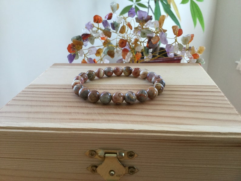 Healing Handmade Natural Red Crazy Lace Agate Gemstone 7\u201d Stretch Bracelet Protection Repel Negative Energy Brown Agate Braclete