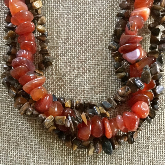 Vintage Stunning Red Agate, Tiger’s Eye Chip Mult… - image 3