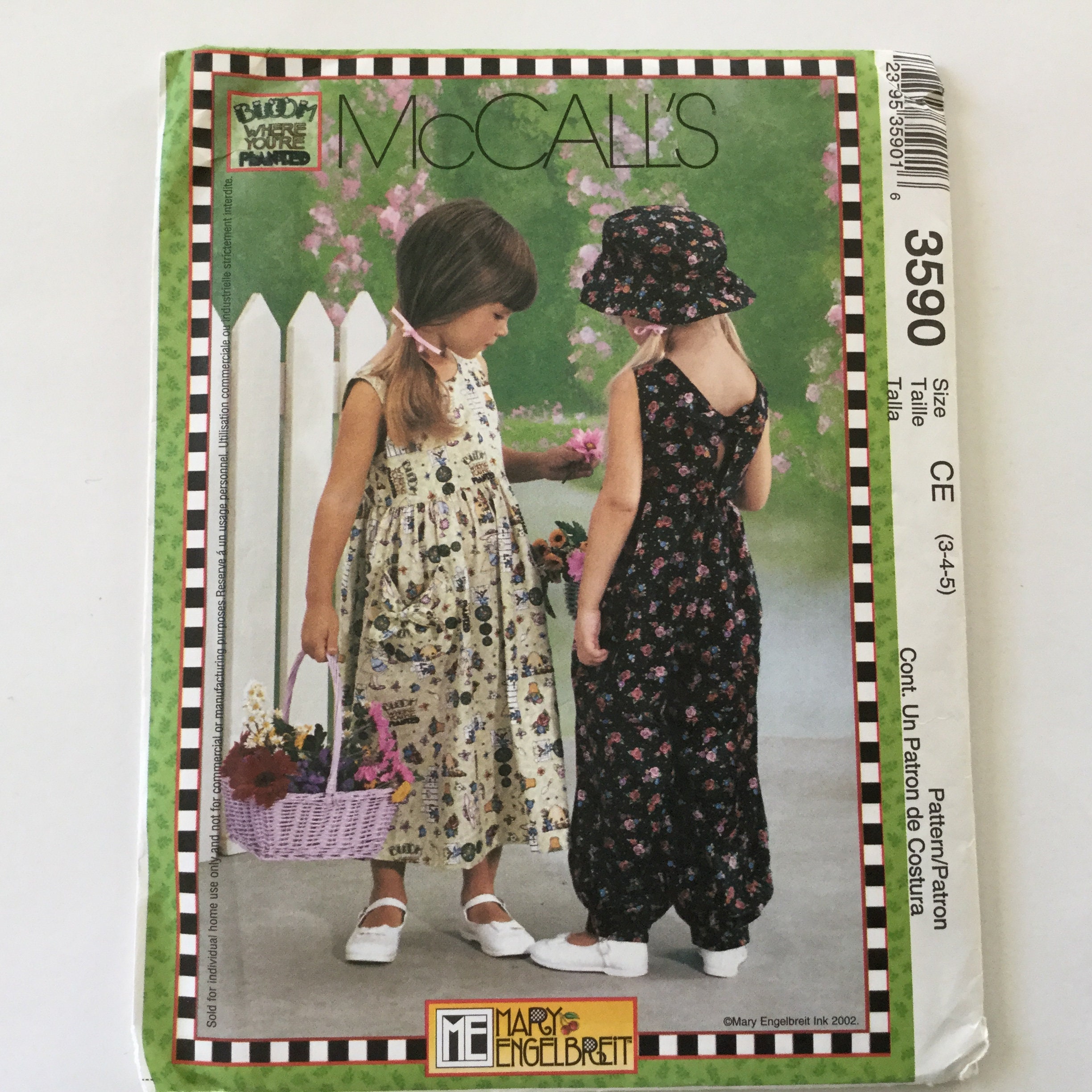 Jumpsuit /& Hat Pattern Sz 3-6 or 6-8 McCall’s 3590 Girls/' Dress