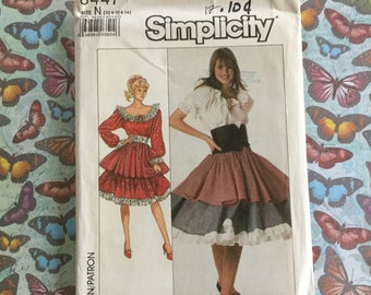 Simplicity 8447 Vintage Sewing Patterns. Uncut Misses 80s Blouse, Pull-On Skirt and Waist Cincher Sewing Patterns, Size  10, 12, 14